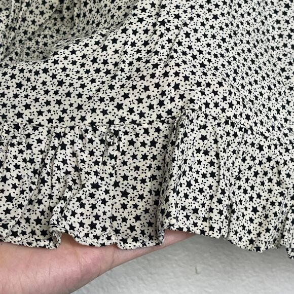 Star Print Size Small Ruffle Hem Crop Top Women’s Flowy Boho Indie Blouse - Picture 8 of 11